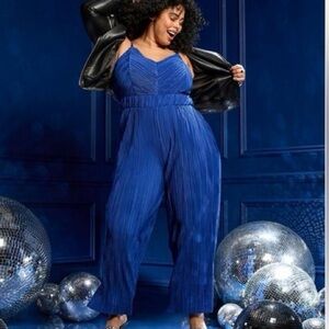torrid Blue Pleated Plus Size Spaghetti-Strap Jumpsuit